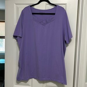 Catherine’s Suprema Collection V-Neck tee with pleats at neck 2x 22/24 Lavender